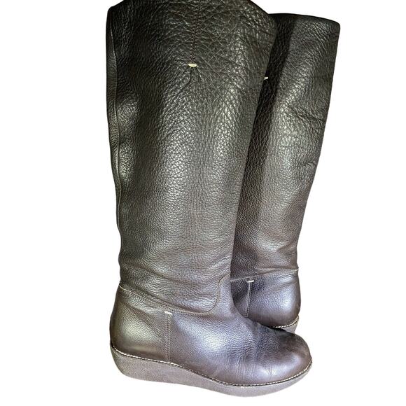 Daniblack Brown Calf-Length Pull On Wedge Heel Boots, Sz 7.5M - Picture 1 of 10